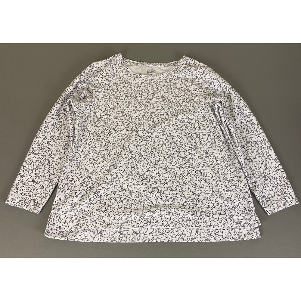 Croft & Barrow Blouse Top XXL White Floral Print Long‎ Sleeve Comfort Knit Shirt